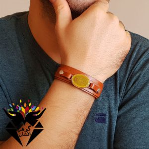 دستبند عقیق زرد اصل چرمی اسماء الهی