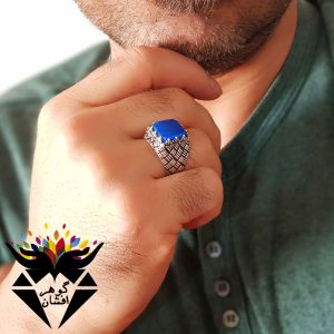 انگشتر عقیق آبی اصل مردانه گوهرافشان